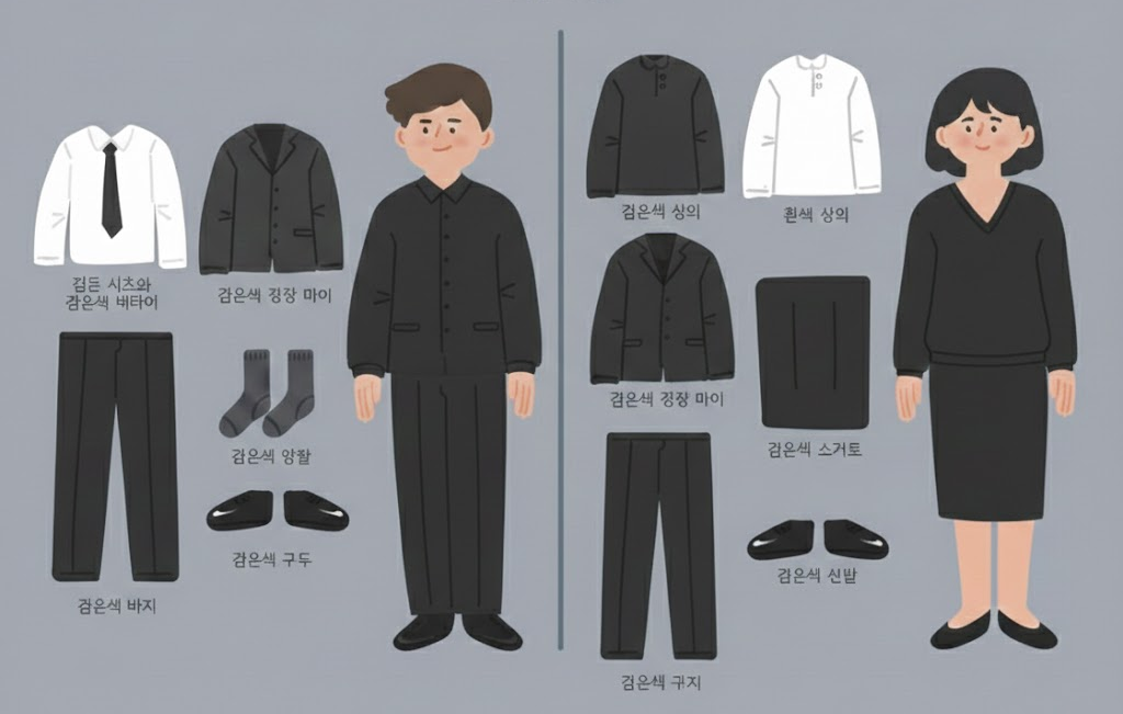 조문객 복장 안내 - 남성, 여성 복장 예시
